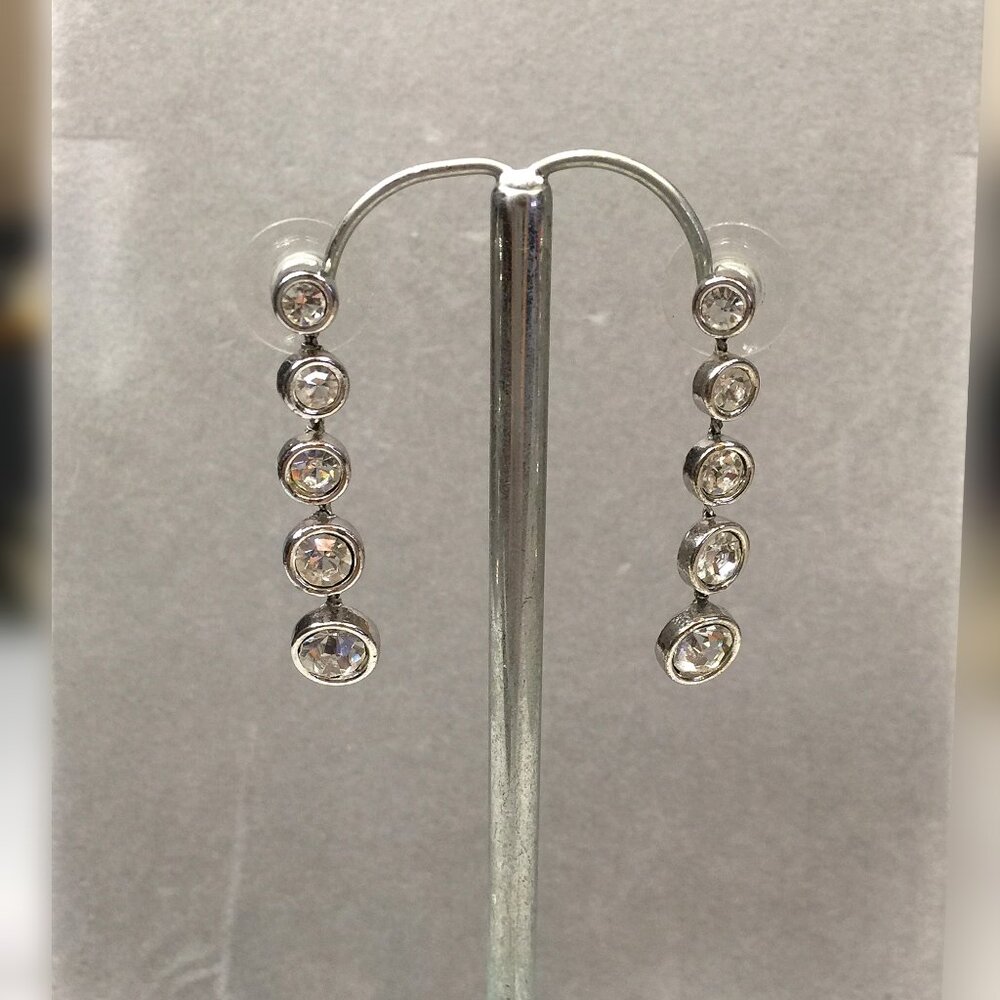 Silver Tone Rhinestone Drop Post Earrings - Picture 5 of 5